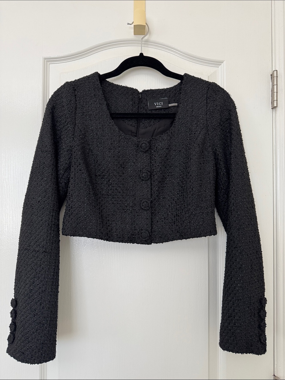 VICI Black Textured Cropped Bouclé Jacket